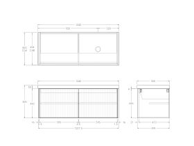 Technical Drawing - Kado Neue Fluted Square All Door 1200mm Wall Hung Vanity with Right Hand Basin 50mm Top