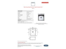 Specification Sheet - Memo Hugo Single Bowl Sink 1 Taphole Stainless Steel