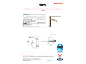 Specification Sheet - Mizu Drift Basin Mixer Curved Spout with Extended Lever Tap Brushed Brass (6 Star) Lead Free