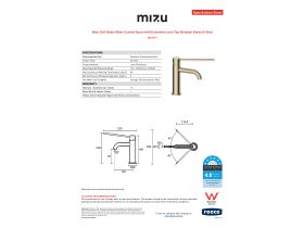 Specification Sheet - Mizu Drift Basin Mixer Curved Spout with Extended Lever Tap Brushed Brass (6 Star)