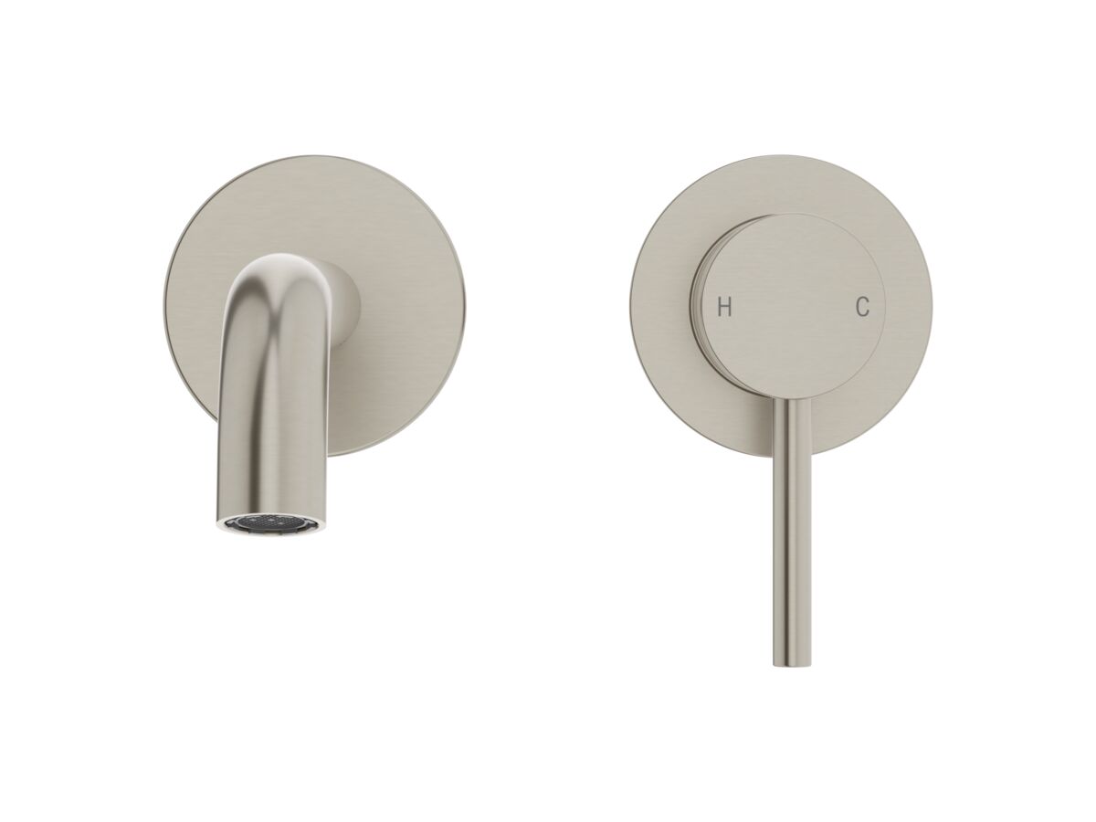Supporting Image 2 - Mizu Drift Wall Basin / Bath Mixer Set with Curved Spout 2 Piece Kit Brushed Nickel (6 Star) Lead Free - Front