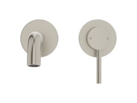 Supporting Image 2 - Mizu Drift Wall Basin / Bath Mixer Set with Curved Spout 2 Piece Kit Brushed Nickel (6 Star) Lead Free - Front