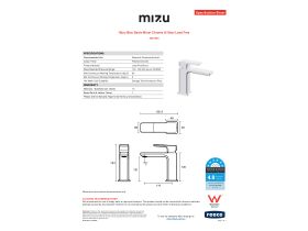 Specification Sheet - Mizu Bloc Basin Mixer Chrome (6 Star) Lead Free