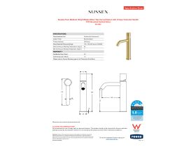 Specification Sheet - Sussex Pure Medium Height Basin Mixer Tap Curved Spout with Cirque Textured Handle PVD Brushed Gold (5 Star)