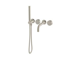 Sussex Pure Progressive Bath Mixer Tap System 250mm with Handshower Right Hand and Cirque Textured Handles PVD Brushed Nickel (3 Star)