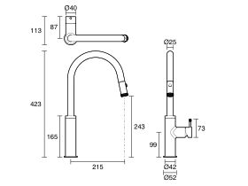 Technical Drawing - Sussex Scala Nova Sink Mixer Pull Out Spray (5 Star) Lead Free