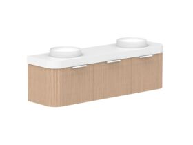 Supporting Image 2- Kado Neue Fluted Double Curve All Drawer 1800mm Wall Hung Vanity with Double Basin Durasein 90mm Top Blonde Oak