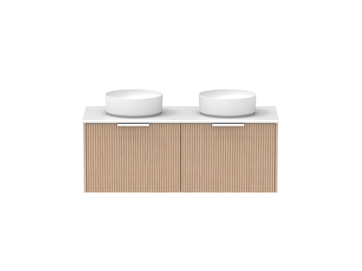 Supporting Image - Kado Neue Fluted Square 1200mm Wall Hung Vanity with Double Basin 20mm Top Blonde Oak