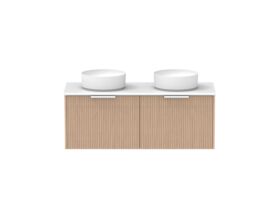 Supporting Image - Kado Neue Fluted Square 1200mm Wall Hung Vanity with Double Basin 20mm Top Blonde Oak