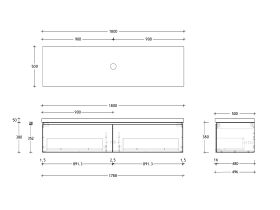 Technical Drawing - Posh Domaine 1800mm Wall Hung Vanity Unit All-Drawer Single Bowl 50mm Top