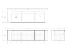 Technical Drawing - Kado Neue Fluted Double Curve All Drawer 1800 Wall Hung Vanity With Double Basin Durasein 12mm Top