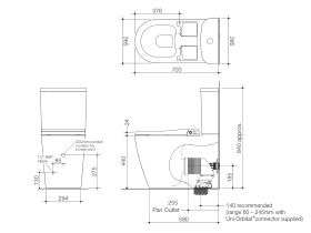 Technical Drawing - Caroma Forma II Bidet Cleanflush Close Coupled Back to Wall Bottom Inlet Overheight Toilet Suite Gloss White (4 Star)