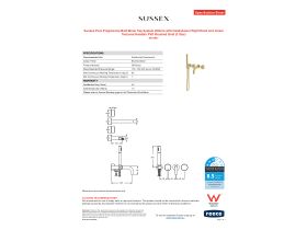 Specification Sheet - Sussex Pure Progressive Bath Mixer Tap System 200mm with Handshower Right Hand and Linear Textured Handles PVD Brushed Gold (3 Star)