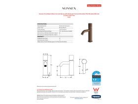 Specification Sheet - Sussex Pure Basin Mixer Curved Spout with Diamond Textured Handles PVD Brushed Bronze (5 Star) Lead Free