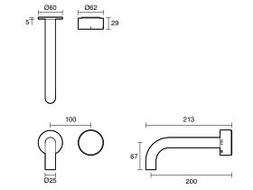 Technical Drawing - Sussex Pure Elemental Progressive Wall Basin Mixer System 200mm (3 Star) Lead Free