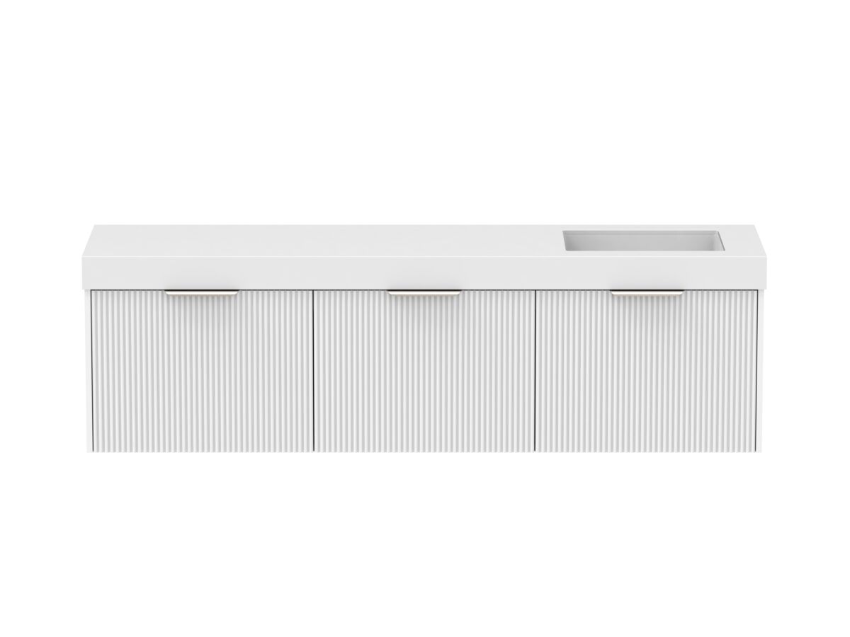 Supporting Image - Kado Neue Fluted Square All Drawer 1800mm Wall Hung Vanity with Right Hand Basin 90mm Top Ultra White