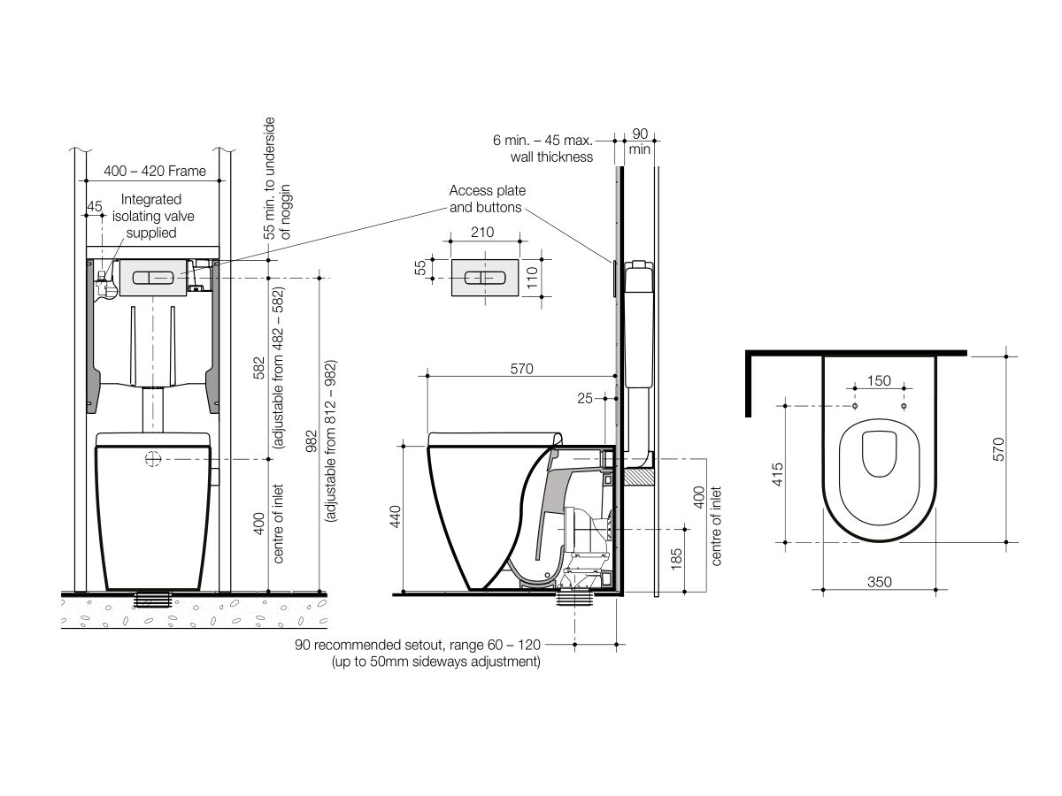Caroma Forma Invisi Suite Over Height Back To Wall Pan Soft Close Quick Release Seat White (4 Star)