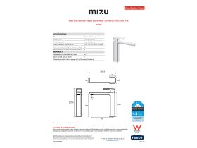 Specification Sheet - Mizu Bloc Medium Basin Mixer Chrome (6 Star) Lead Free