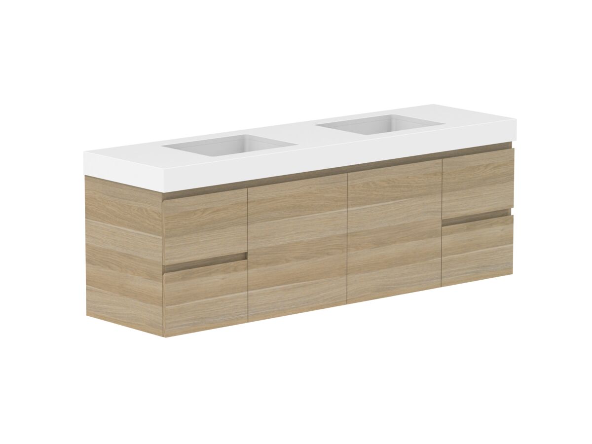 Supporting Image - Posh Domaine 1800mm Wall Hung Vanity Unit Conventional Double Bowl 90mm Top