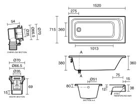 Base Acrylic Bath 1520 x 715 x 380mm White