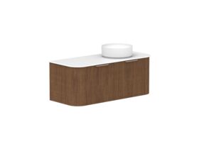 Supporting Image - Kado Neue Fluted Double Curve All Drawer 1200 Wall Hung Vanity with Right Hand Basin Durasein 12mm Top Florentine Walnut