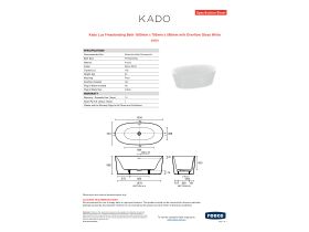 Specification Sheet - Kado Lux Freestanding Bath 1500mm x 700mm x 580mm with Overflow Gloss White
