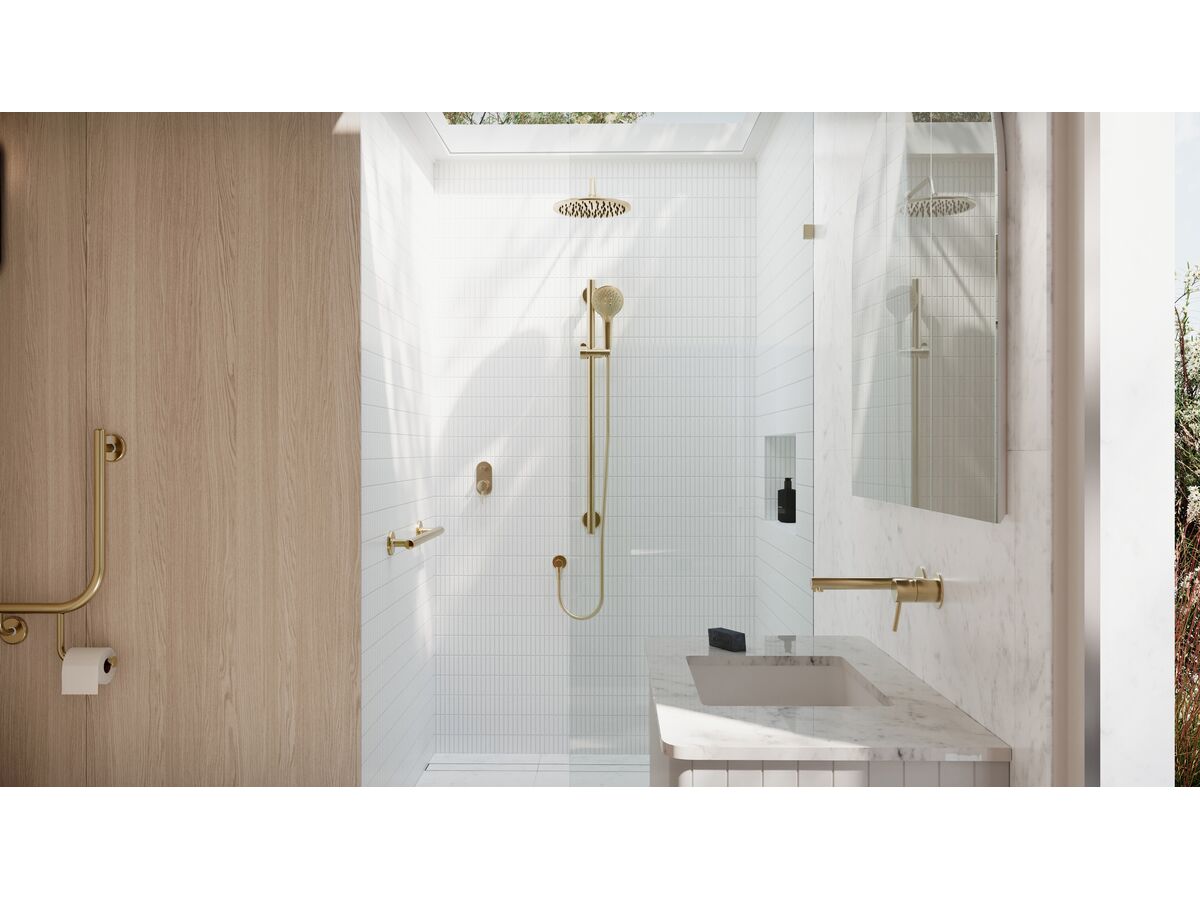 In Situ - Mizu Commercial Bathroom - Independent Straight Handshower Grab Rail Kit 3 function - Brushed Brass