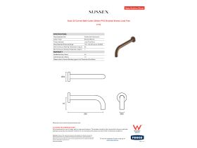 Specification Sheet - Scala 25 Curved Bath Outlet 200mm PVD Brushed Bronze Lead Free