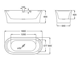 Roca Inspira Freestanding Bath with Overflow 1800x800 White