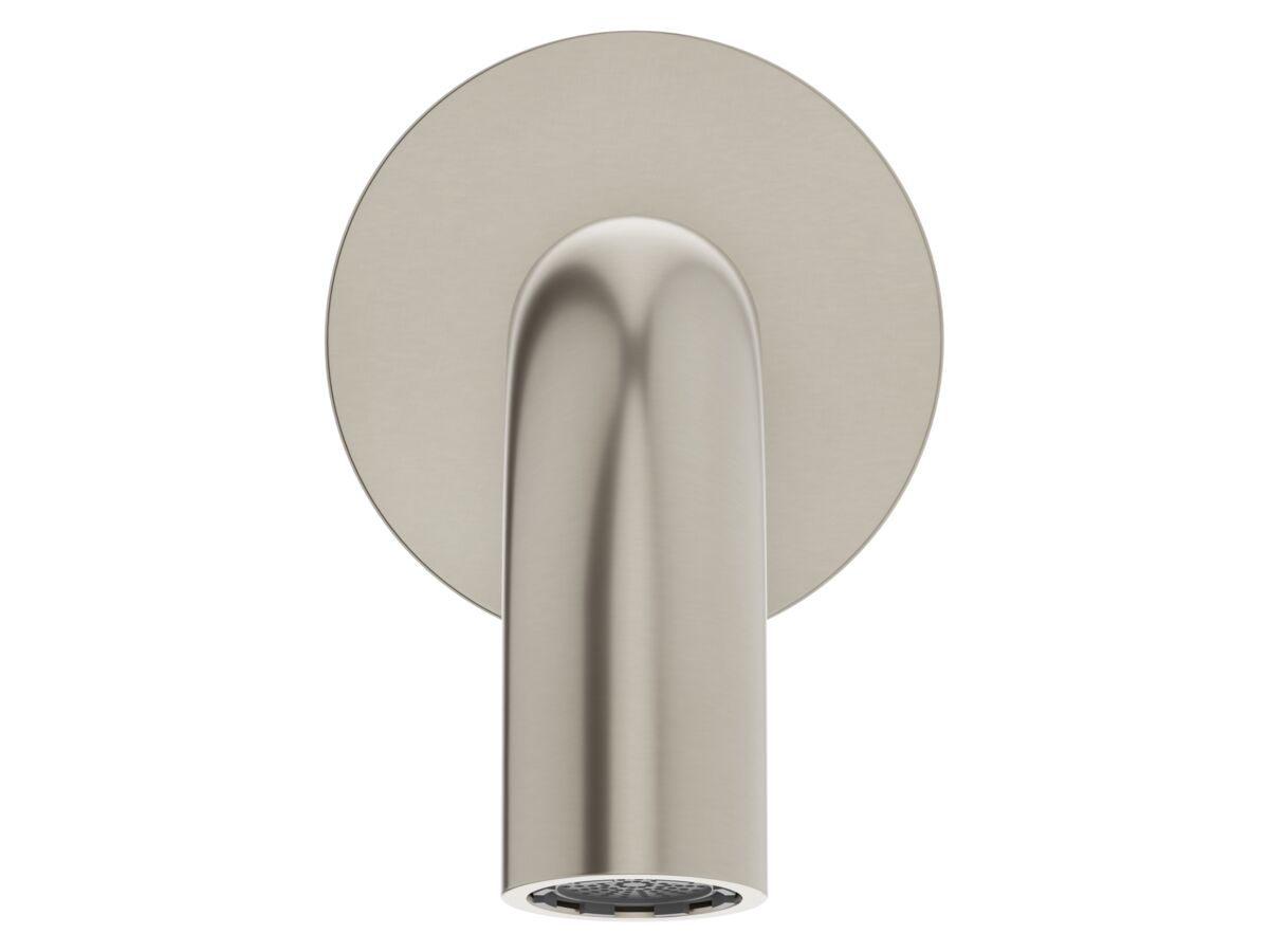 Supporting Image 2 - Mizu Drift Wall Basin/Bath Outlet Curve Spout 110mm Brushed Nickel (6 Star) Lead Free - Front
