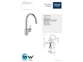 Technical Guide - Grohe Concetto Gooseneck Pull Out Sink Mixer Tap Chrome (5 Star) Lead Free