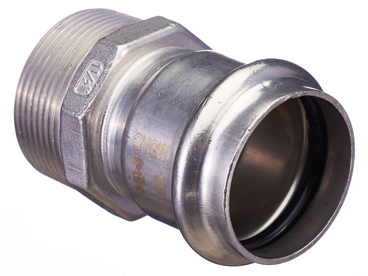 >B< Press Stainless Steel Male Straight Connector 42mm x 1 1/2"