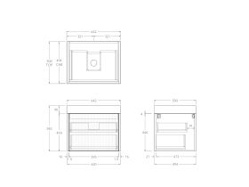 Technical Drawing - Kado Neue Fluted Square All Drawer 600mm Wall Hung Vanity with Centre Basin 90mm Top