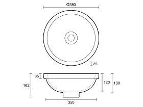 Technical Drawing - Omvivo Villa Round Semi Inset Basin 380mm