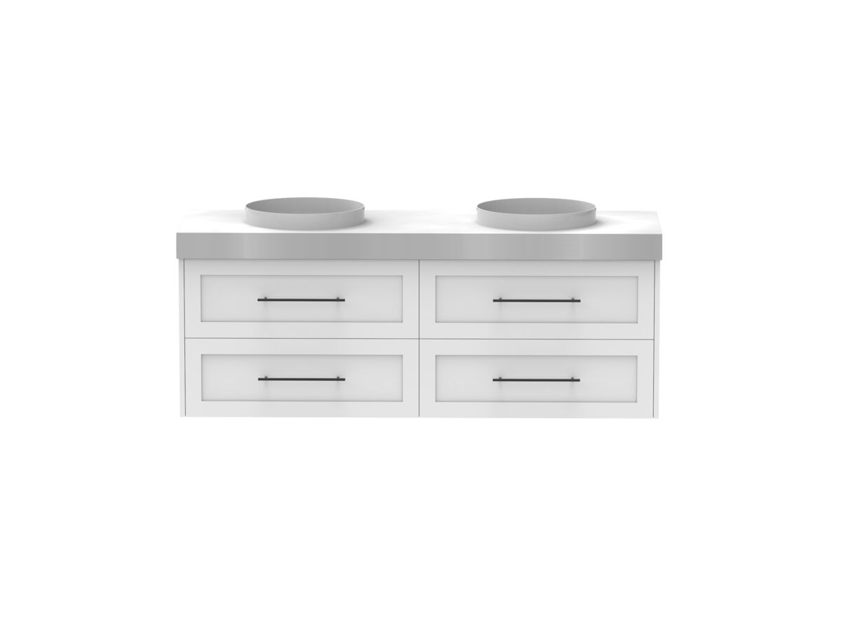 Supporting Image - Kado Lux All Drawer 1500mm Wall Hung Vanity Double Basin 90mm - White - Front