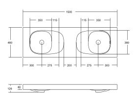 Kado Lussi 1500mm Double Wall Basin with Overflow No Taphole Matte White Solid Surface