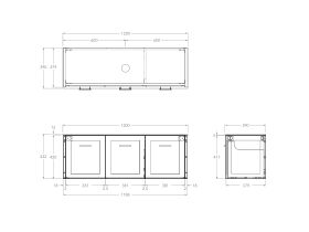 Technical Drawing - Kado Lux Ensuite All Door 1200mm Wall Hung Centre Basin 12mm Durasein Top