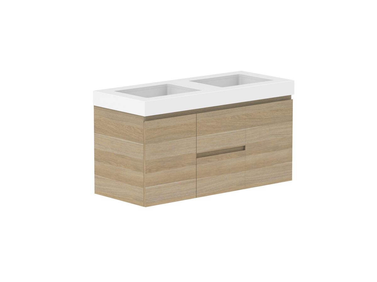 Supporting Image - Posh Domaine 1200mm Wall Hung Vanity Unit Conventional Double Bowl 90mm Top