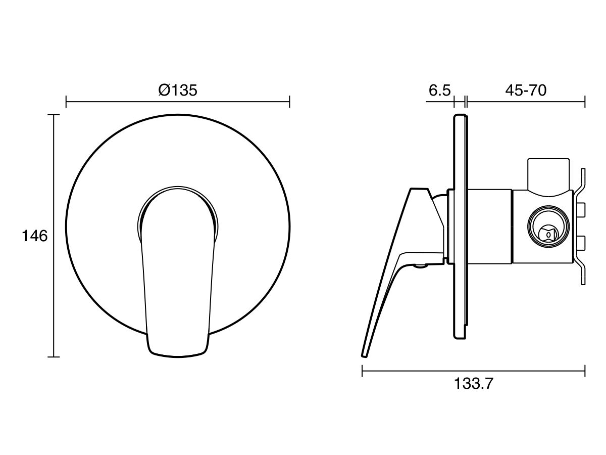 Technical Drawing  - Wolfen Stainless Steel Shower Mixer