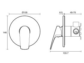 Technical Drawing  - Wolfen Stainless Steel Shower Mixer