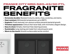 Franke City Fragranite 1.75 Bowl 430mm Bowl + 300mm Bowl Inset Sink with Low Divider and Tap Ledge Benefits