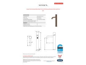 Specification Sheet - Sussex Pure Extended Basin Mixer Curved PVD Brushed Bronze (5 Star) Lead Free