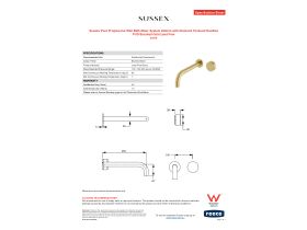Specification Sheet - Sussex Pure Progressive Wall Bath Mixer System 250mm with Diamond Textured Handles PVD Brushed Gold Lead Free
