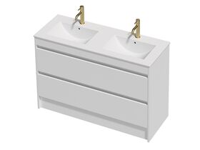 Posh Domaine Twin 1200 Double Bowl 2 Drawer Floor Standing White Console Top Matte White