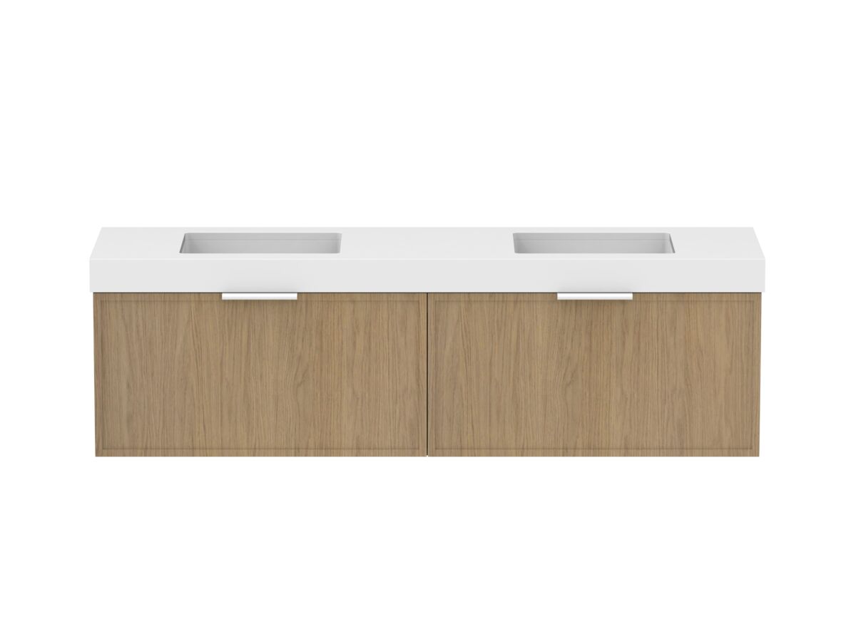 Supporting Image - Kado Lux Slim All Drawer 1800mm Wall Hung Vanity with Double Basin 90mm Top Boston Oak