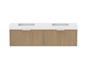 Supporting Image - Kado Lux Slim All Drawer 1800mm Wall Hung Vanity with Double Basin 90mm Top Boston Oak