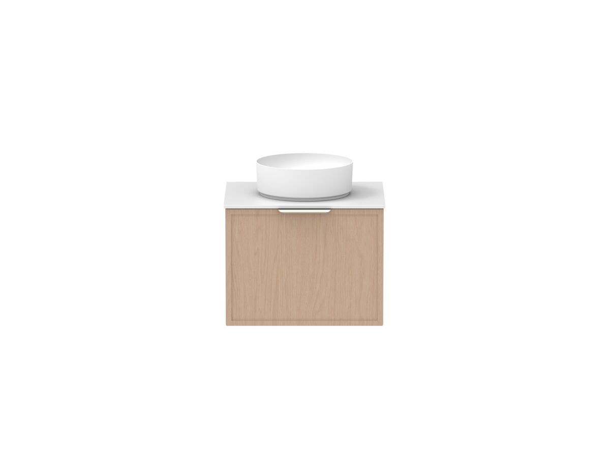 Supporting Image - Kado Lux Slim All Drawer 600mm Wall Hung Vanity with Centre Basin Durasein 12mm Top Blonde Oak
