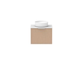 Supporting Image - Kado Lux Slim All Drawer 600mm Wall Hung Vanity with Centre Basin Durasein 12mm Top Blonde Oak