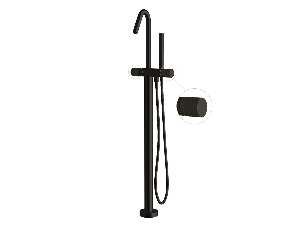 Sussex Pure Floor Mounted Bath Mixer Tap with Handshower and Diamond Textured Handle PVD Matte Black (3 Star)
