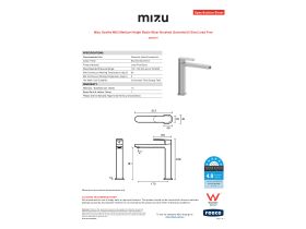 Specification Sheet - Mizu Soothe MK2 Medium Height Basin Mixer Brushed Gunmetal (6 Star) Lead Free